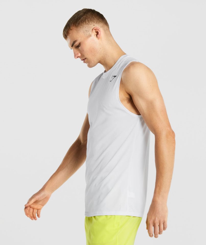 Men's Gymshark Arrival Sleeveless Tanks White | CA 6D8N10